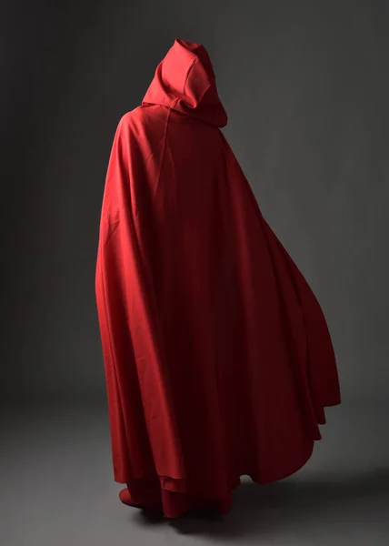 Portrait Complet Femme Portant Costume Fantaisie Médiéval Rouge Manteau Capuche — Photo