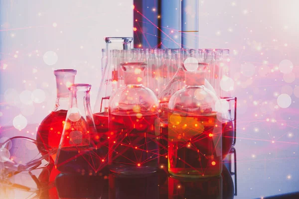 Fütürist Bilim Tıbbi Laboratuvar Araştırmaları Kimya Cam Kaplamalı Arka Plan — Stok fotoğraf