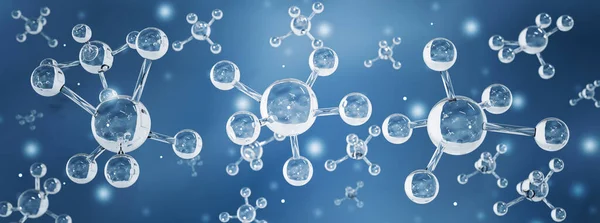 Biotecnologia Conceito Análise Ciência Átomo Transparente Estrutura Água Molécula Fundo — Fotografia de Stock