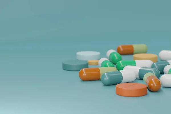 Koncept Farmaceutického Průmyslu Rozmanité Medicíny Barevné Pilulky Tablety Kapsle Antibiotika — Stock fotografie