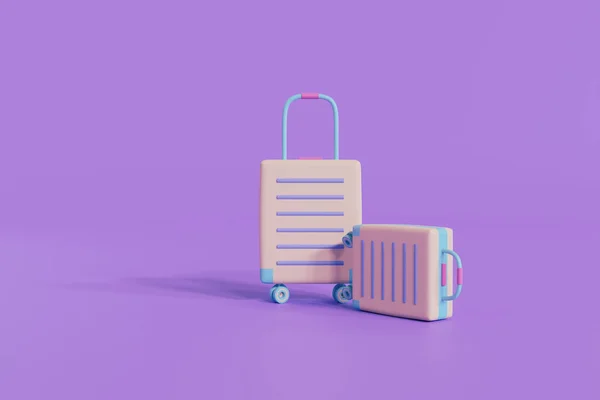 Zwei Gepäckattrappen Oder Kofferreisen Auf Lila Hintergrund Sommerreise Und Urlaubsreisende — Stockfoto