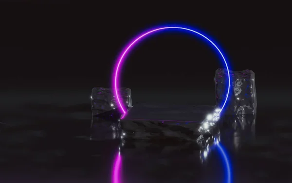 Abstrakcyjne Tło Neonowe Światło Laserowo Świecąca Okrągła Ramka Ciemnym Tle — Zdjęcie stockowe