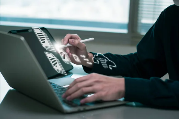 Platform Control Cloud Computing Connection Stronge Concept Businessman Working Laptop — Stok fotoğraf