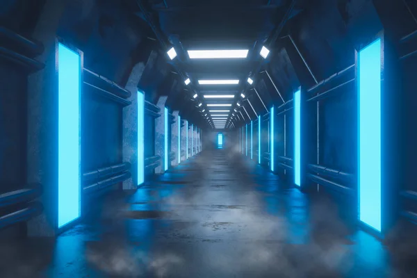 Korytarz Architektury Wnętrz Statku Kosmicznego Nowoczesna Futurystyczna Przestrzeń Sci Metalowa — Zdjęcie stockowe