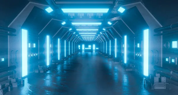 Spaceship Interior Architecture Corridor Modern Futuristic Sci Space Metal Floor — 스톡 사진