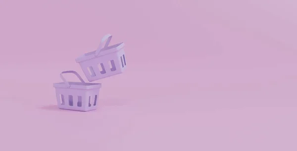 Idea Empty Shopping Shopping Basket Flying Realistic Plastic Full Pastel — Stockfoto