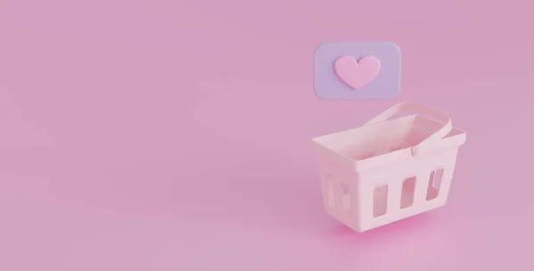 Heart Message Icon Floating Idea Shopping Shopping Basket Flying Realistic — Foto de Stock