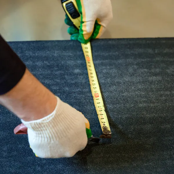 Master Prepares Bitumen Tape Installation Protection Floor Moisture Measurement Cutting — Stock Photo, Image