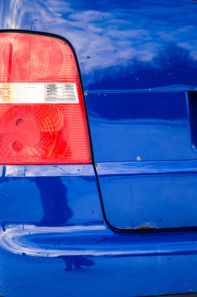 Světlomety Zblízka Ceně Světlem Modré Auto Zadní Světla — Stock fotografie