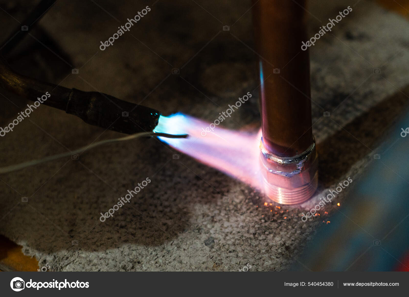 Copper Soldering Installation Process Soldering Copper Pipes Heating Fireplace Copper Stock