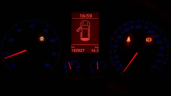 New Car Speedometer Tachometer Night — Stock Photo, Image