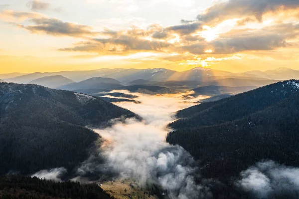 Karpatlar Otantik Şafak Synevyrska Polyana Ulusal Parkı Dağlarda Sis Dağların — Stok fotoğraf