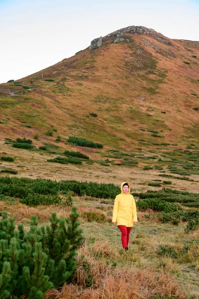 Femme Est Mont Turkul Vêtements Lumineux Dans Les Montagnes Paysages — Photo