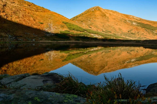 ネサモバイト湖 ネサモバイト湖 トゥルル山の貯水池でのトゥルル山の反射 カルパティア人の秋の風景 山の中の朝 — ストック写真