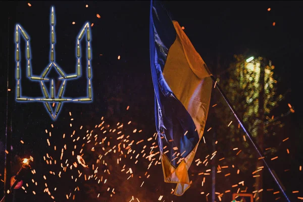 Lutte Peuple Ukrainien Contre Invasion Militaire Agression Armée Drapeau Ukrainien — Photo