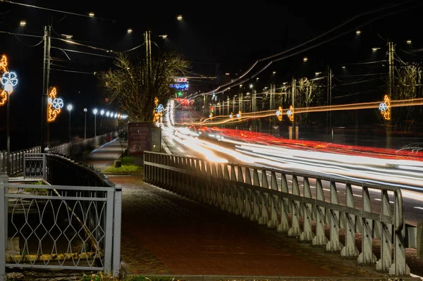 Tráfico Por Noche Tráfico Las Carreteras Ciudad Por Noche Tráfico — Foto de Stock
