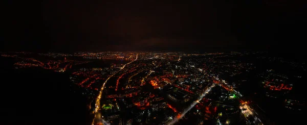 Ciudad Nocturna Vista Nocturna Ciudad Desde Dron Paisajes Vida Nocturna — Foto de Stock