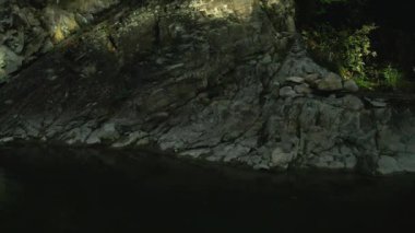 Nehrin üst manzarası ve kayalık kıyılar, Ukrayna 'nın Karpatların dağ nehri..