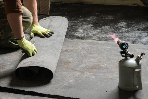 Waterproofing Resin Floor Installation Waterproofing Concrete Screed Industrial Repair Work — Stock Photo, Image