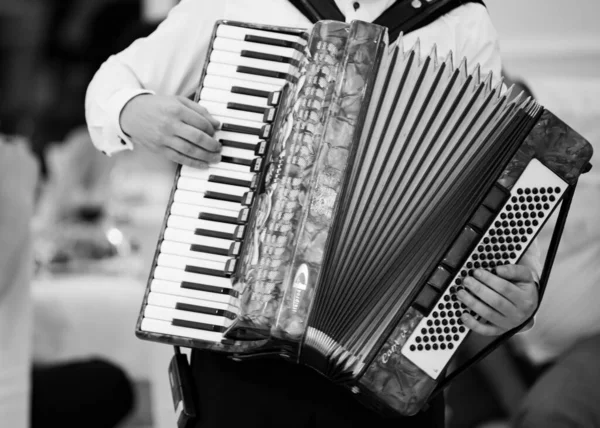 Dolyna ウクライナ2021年6月27日 キーボード楽器アコーディオン ウクライナの陽気な結婚式 — ストック写真