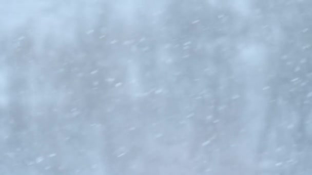 Terbang Kepingan Salju Dari Jendela Musim Dingin Bersalju Hari Waktu — Stok Video
