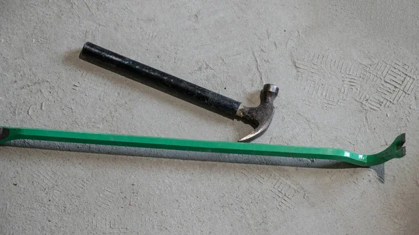 Hammer Nailer Construction Tools Lie Concrete Floor Hammer Rubber Handle — Stock Photo, Image