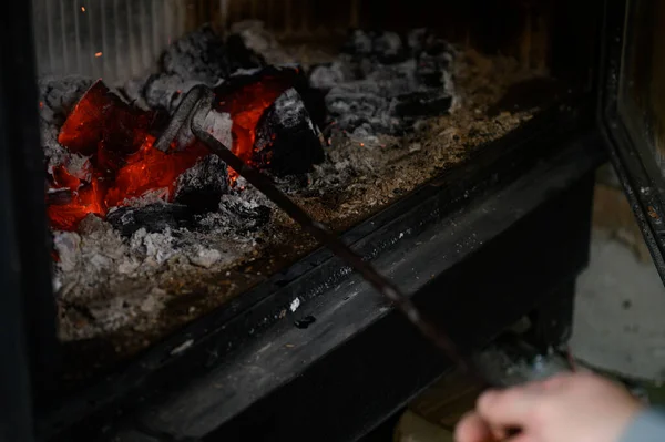 Detailed Plan Combustion Chamber Fireplace Burning Wood Fireplace Process Burning — Foto de Stock