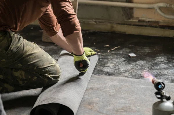 Waterproofing Resin Floor Installation Waterproofing Concrete Screed Industrial Repair Work — Stock Photo, Image