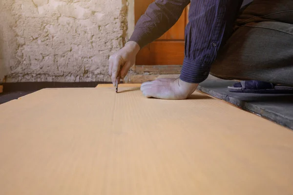 Close Master Cuts Size Expanded Polystyrene Floor Process Floor Insulation — Fotografia de Stock