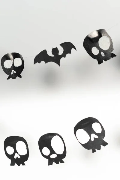 Bats Skulls Black White Background Place Write Greeting Paper Craft — Stok fotoğraf