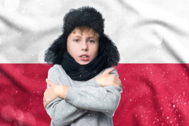 Gas crisis in Poland, Cold winter and high gas tariffs, a European schoolboy boy is freezing in the winter heating period.