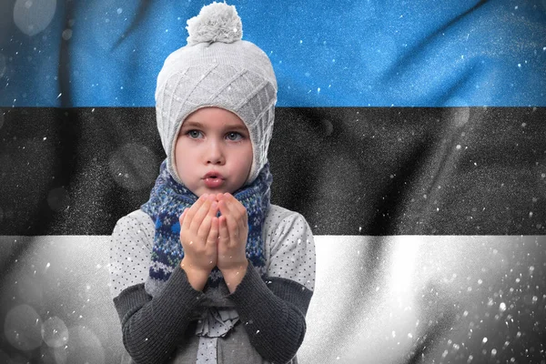 Estonia Suffers Consequences Cold Unheated Winter Little Girl Frozen Child — Stock Fotó