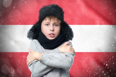 Gas crisis in AUSTRIA, Cold winter and high gas tariffs, a European schoolboy boy is freezing in the winter heating period.