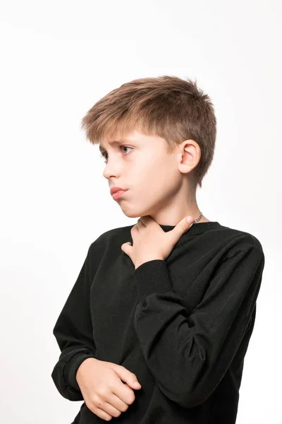 Child Has Sore Throat Child Holding His Throat His Hands — Stok fotoğraf
