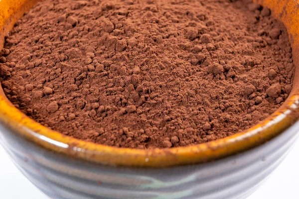 Cacao Polvo Recipiente Inyectado Una Lente Macro Polvo Para Hacer — Foto de Stock