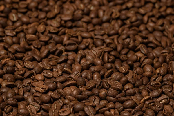 Textur Rostade Kaffebönor Närbild Bruna Korn Kopiera Utrymme Och Plats — Stockfoto