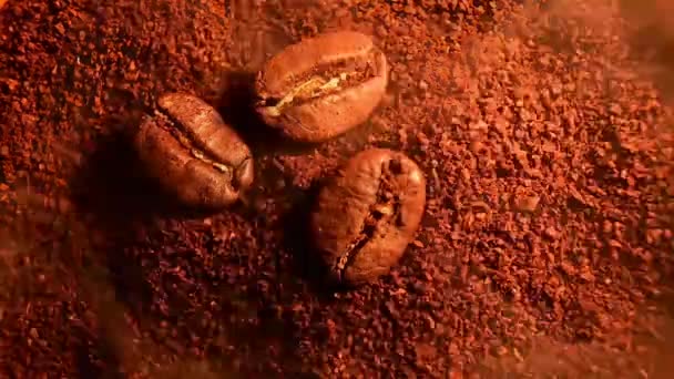 Strona Główna Palone Ziarna Kawy Wideo Makro Mielona Kawa Fasolą — Wideo stockowe