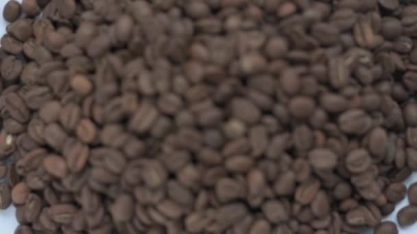 焙煎されたコーヒー豆 コーヒー豆のビデオ コーヒーのトップビュー Hdビデオ コーヒー豆の束 — ストック動画
