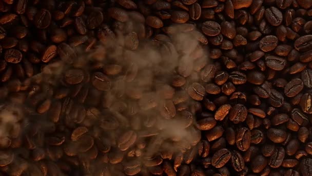 Texture Roasted Coffee Beans Highlighted Warm Yellow Light Light Smoke — Stock Video