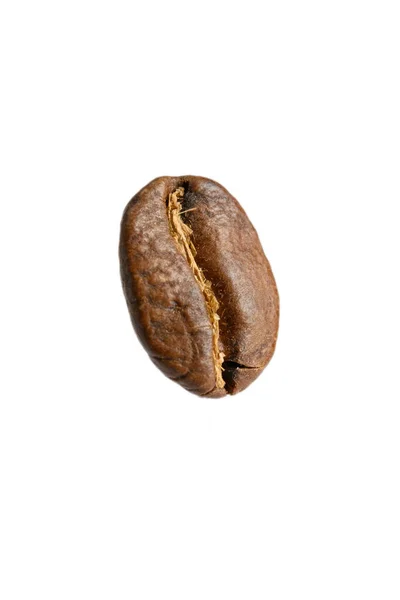 Photo One Coffee Bean White Background Roasted Bean Macro Lens — Stock Photo, Image