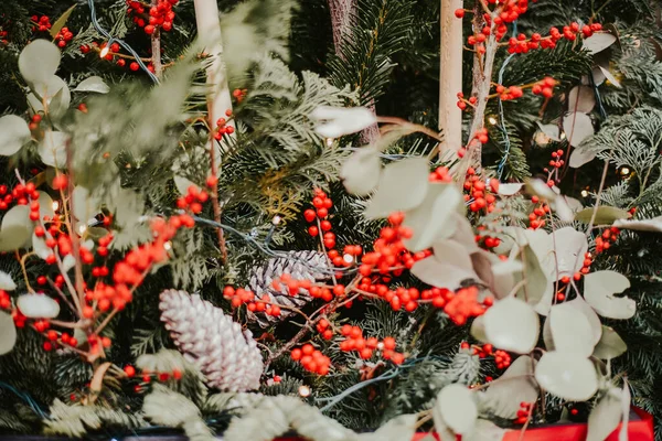 Kış süslemeleri, köknar ağacı, koniler ve rowan