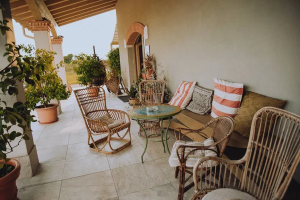 Beautiful Italian Style Terrace Field Olive Fields Background Comfort Relaxation — Photo