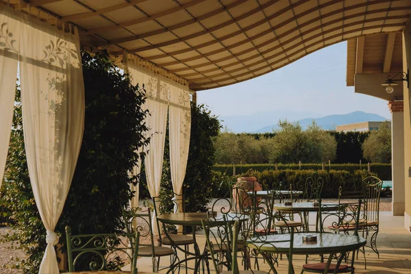 Beautiful Italian Style Terrace Field Olive Fields Background Comfort Relaxation — Photo