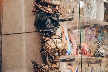 Italy. Venice. 09.07.2022 Venetian masks in a shop in the city, traditions.