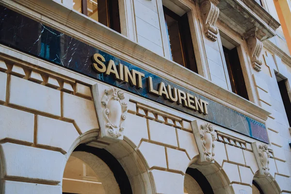 Italy. Venice. 09.07.2022 Fashion country, boutique clothing store, sale, signboard Saint Laurent.