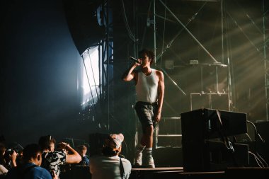 Hungary, Budapest, 12.08.2022 sziget festival Slowthai the singer performs on stage.