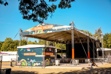 Hungary, Budapest, 12.08.2022 Festival Sziget global village stage. empty stage during the day