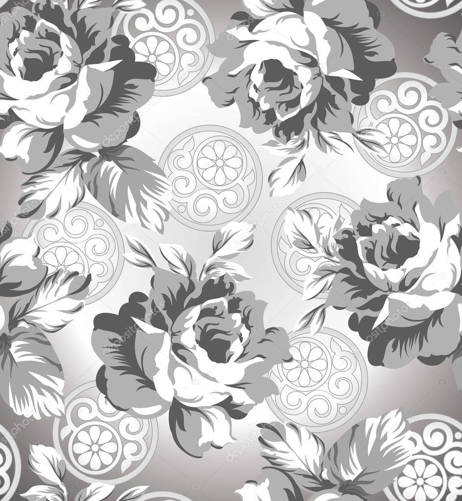 Seamless silver rose flower background