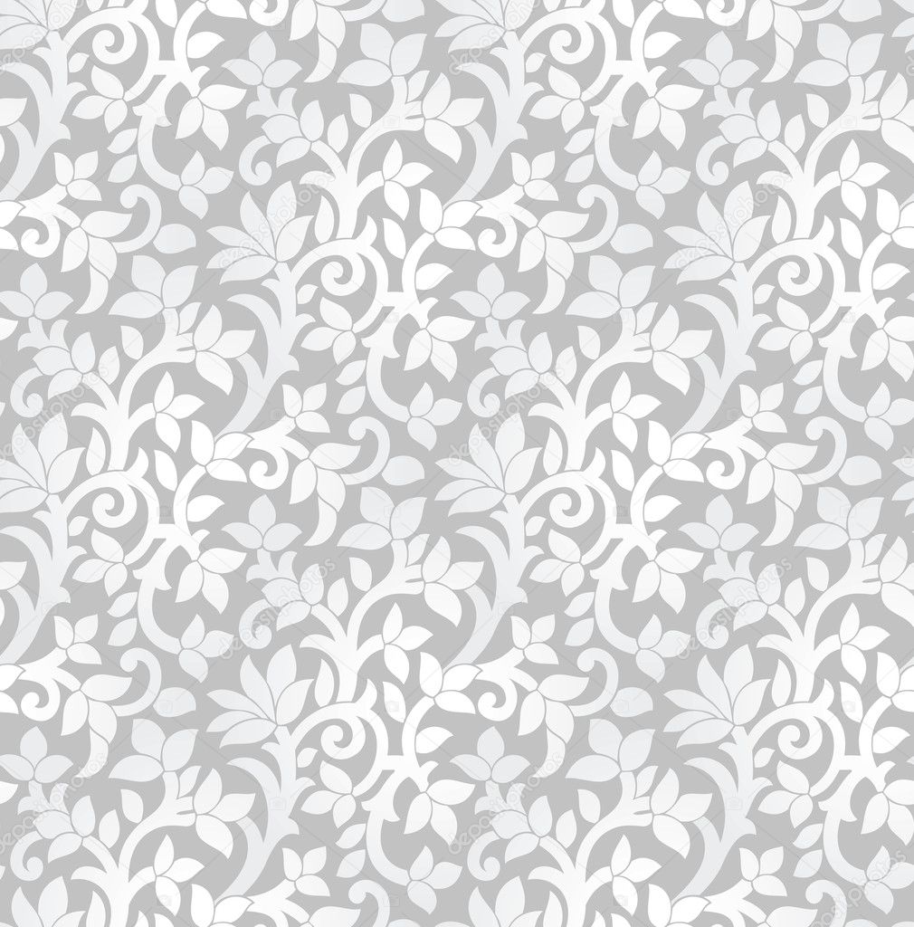 Seamless luxurious silver floral wallpaper