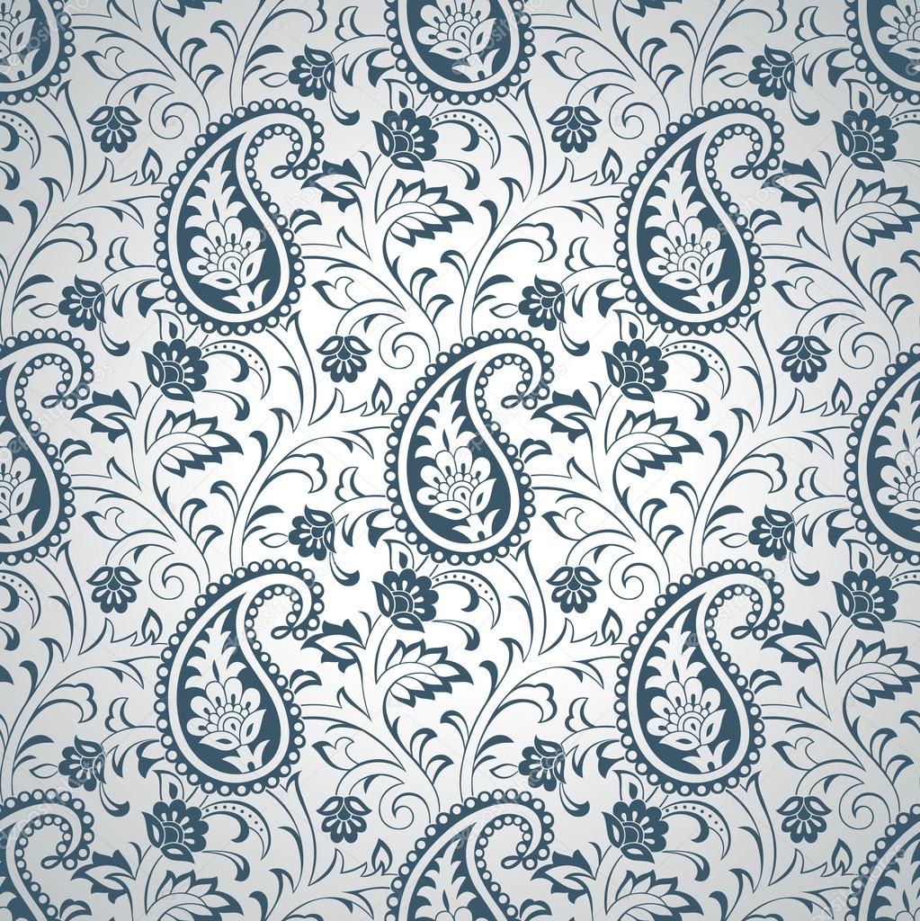 Silver seamless paisley wallpaper